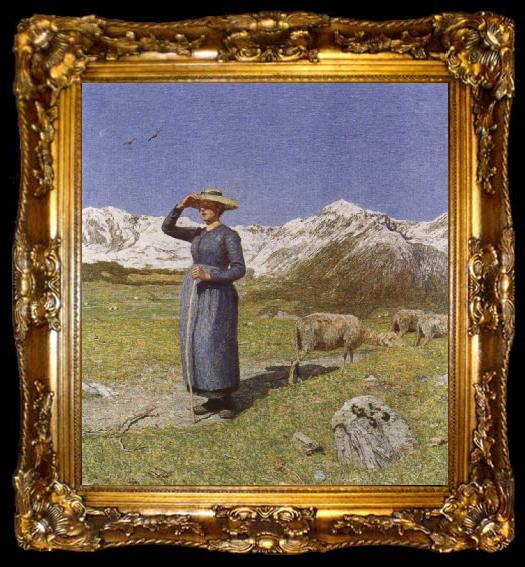 framed  Giovanni Segantini Midday in the Alps, ta009-2